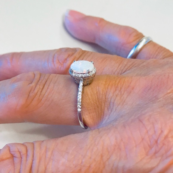 💕TOP SELLER💕 Silver White Lab Opal Ring with CZ, Silver Rings, Engagement Ring - Picture 8 of 11